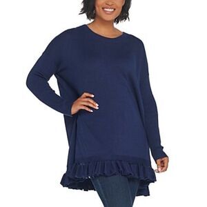 Lisa Rinna Round Neck Ruffle Flounce Sweater